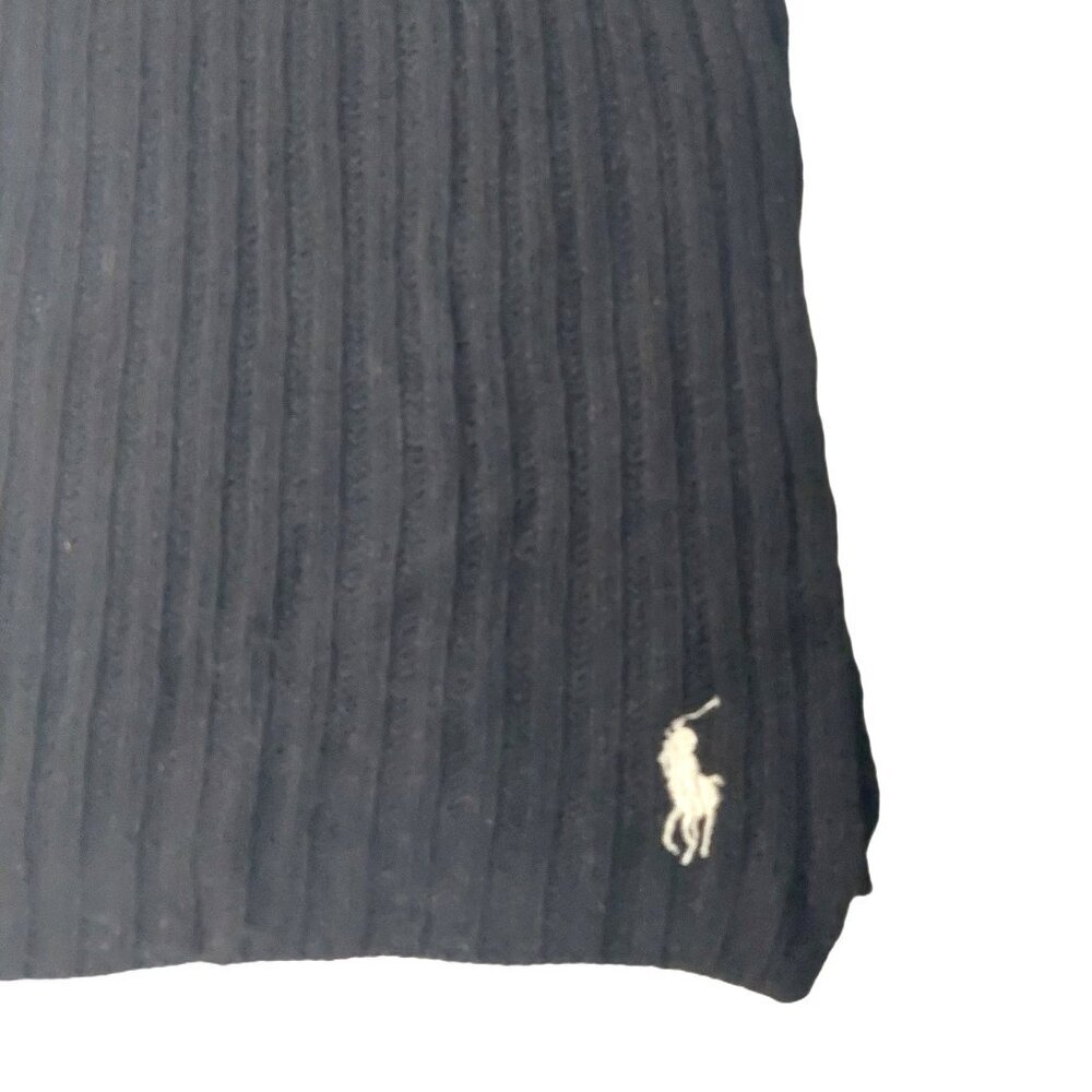 POLO Ralph Lauren 80s Vintage Black Ribbed Knit Scarf Embroidered Logo Scarves - Picture 4 of 7